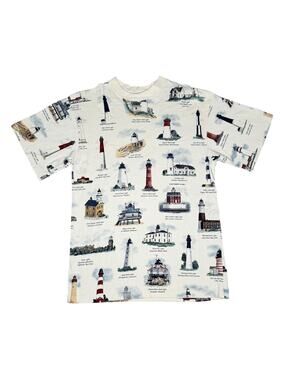 Vintage 90s Art Unlimited Lighthouses AOP Single Stitch T-Shirt